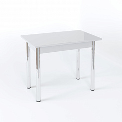 Стол Аспен СТ МП 900(1200)*600*750 Ноги прямые 02 гальваника (стекло Белое глянцевое цвет БЛ)