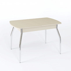 Стол Чикаго СТ МП 1100(1400)*680*750 Ноги 01 гальваника (стекло Бежевое матовое цвет КР)