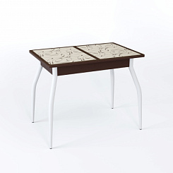 Стол Аспен СТ МП 900(1200)*600*750 Ноги 01 белые (стекло Узор коричневый цвет ВН)